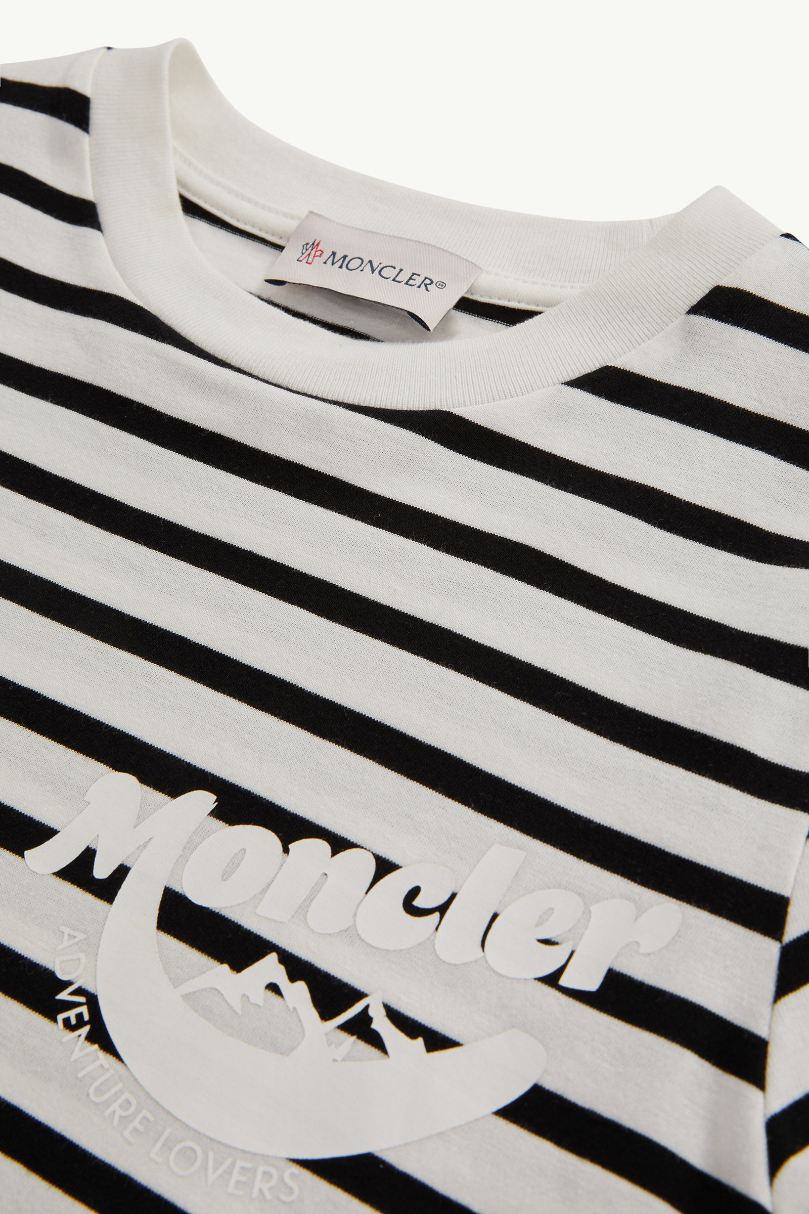 Mountain Logo Striped Cotton Jersey T-Shirt Boy Black & White Moncler 3