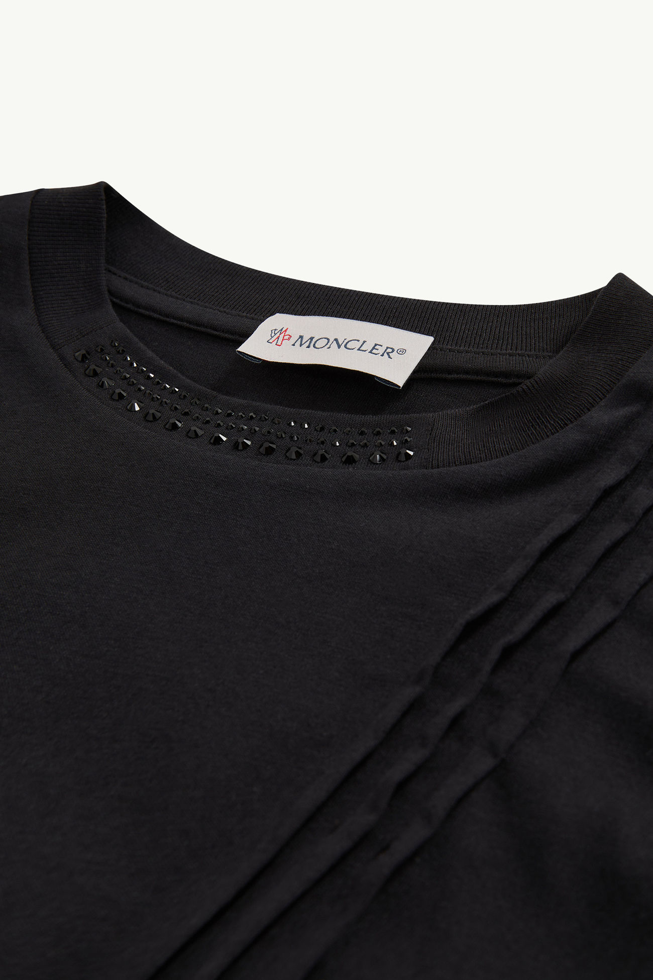 Crystal-Encrusted Cotton Top Girl Black Moncler 3