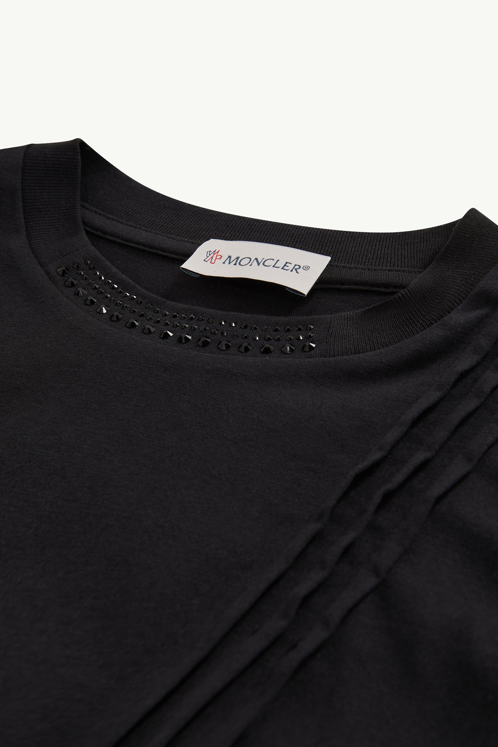Crystal-Encrusted Cotton Top Girl Black Moncler 3