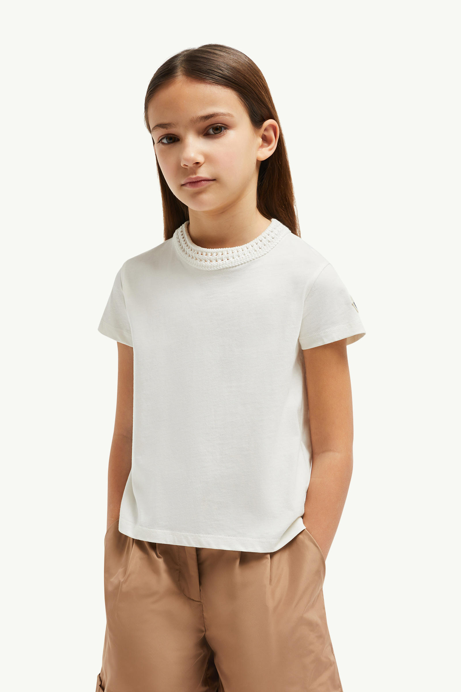 Crochet Accent Cotton T-Shirt Girl White Moncler 1