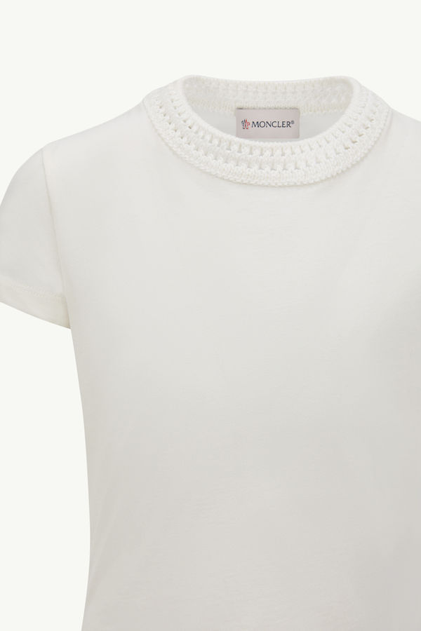 Crochet Accent Cotton T-Shirt Girl White Moncler 3