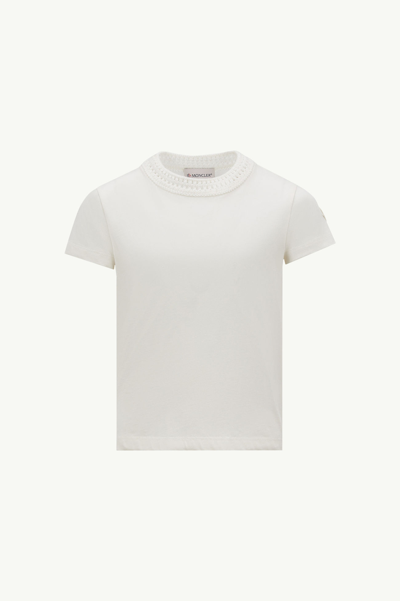 T-shirt in cotone con dettaglio realizzato all’uncinetto Bambina Bianco Moncler 0