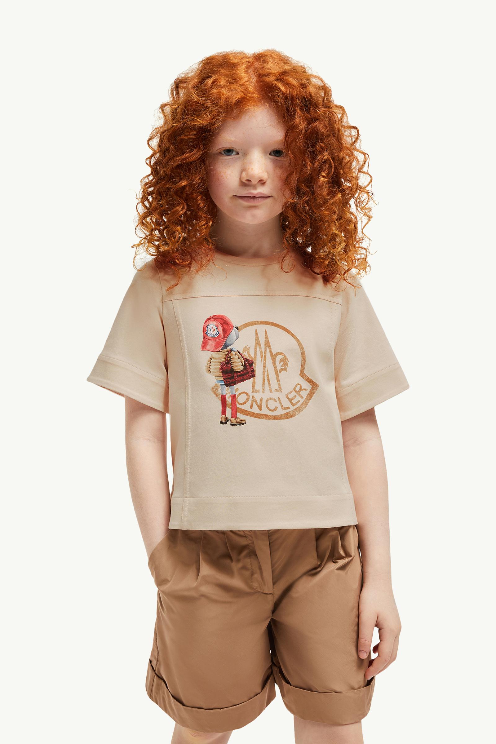 Teddy Bear Logo Motif Cotton T-Shirt Girl Light Pink Moncler 1