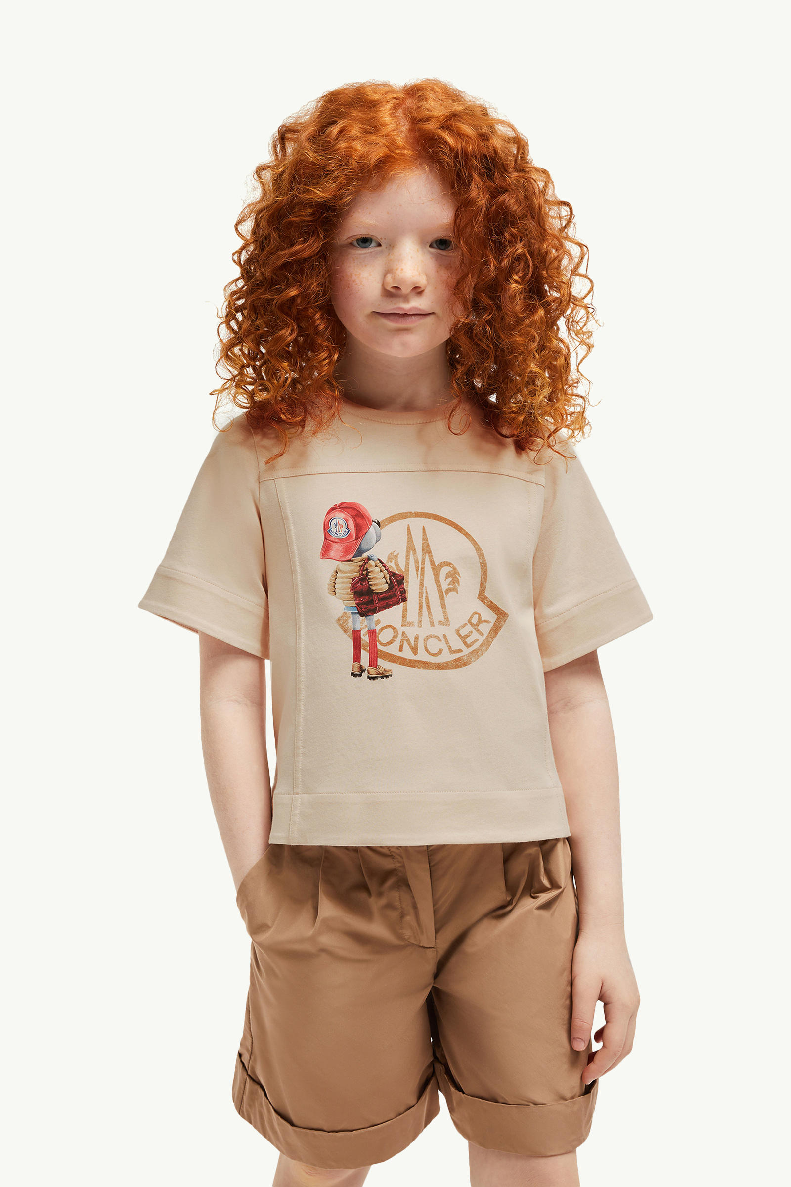 Teddy Bear Logo Motif Cotton T-Shirt Girl Light Pink Moncler 1