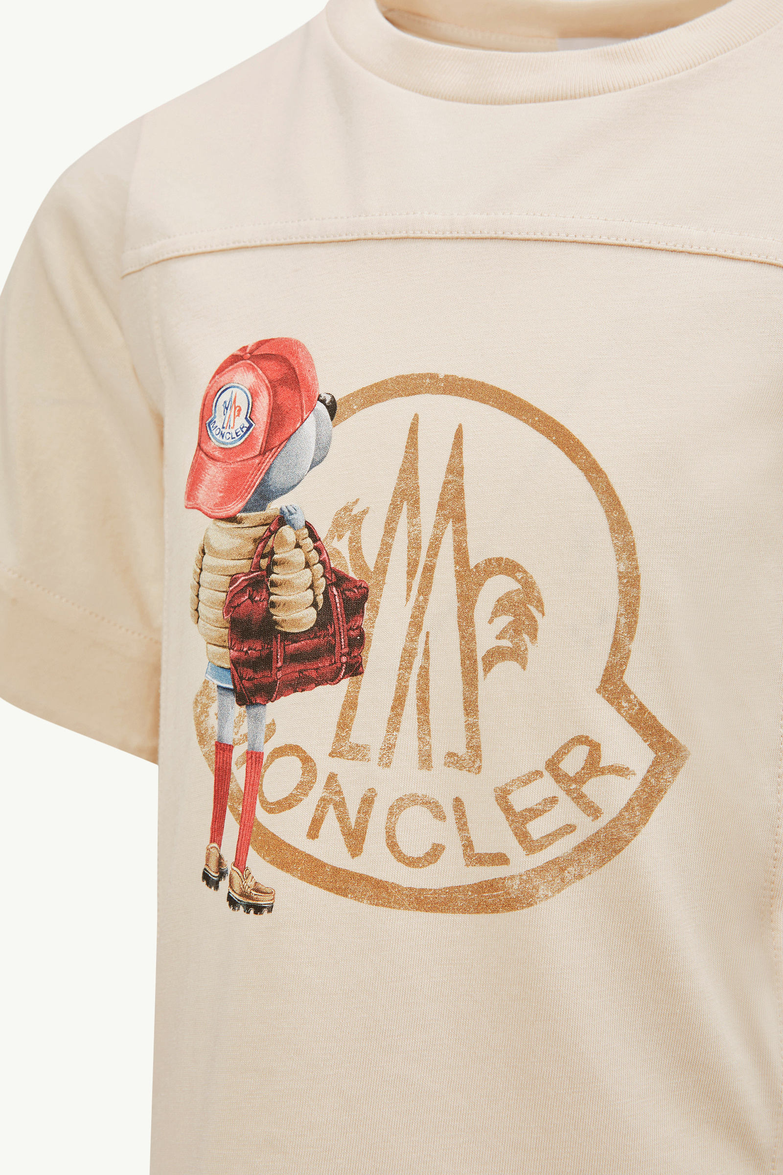 Teddy Bear Logo Motif Cotton T-Shirt Girl Light Pink Moncler 3