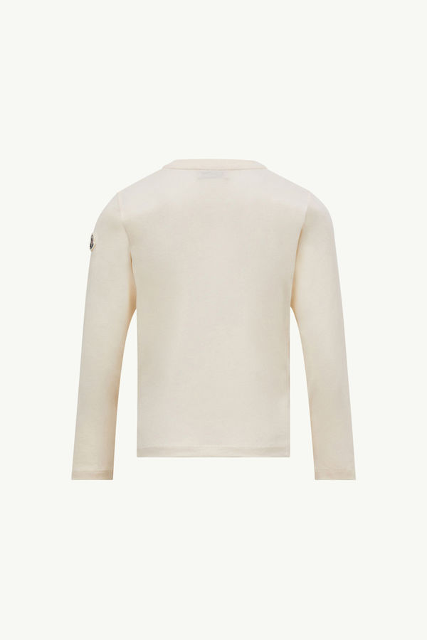 Teddy Bear Logo Long Sleeve Cotton T-Shirt Girl White Ivory Moncler 1