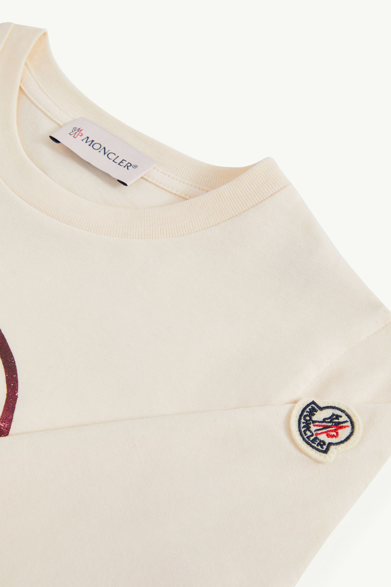T-shirt a maniche lunghe in cotone con logo orsacchiotto Bambina Bianco Avorio Moncler 3