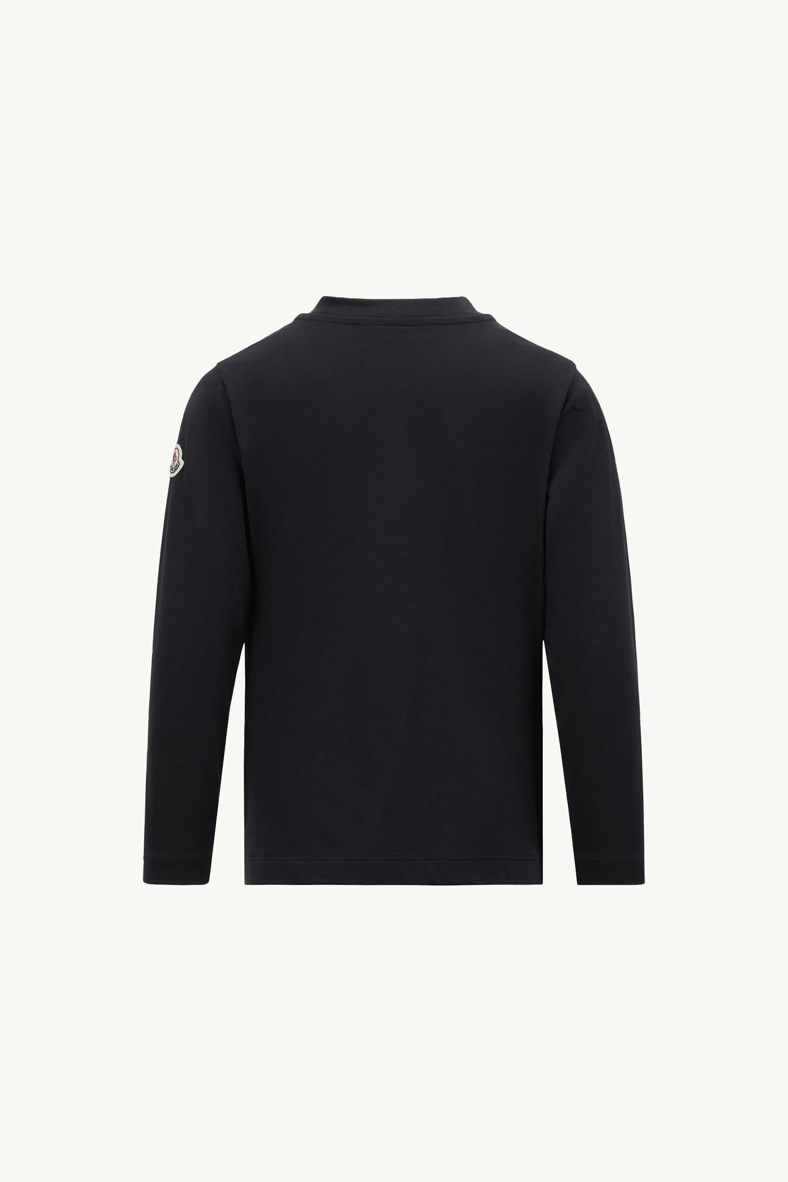 Embroidered Logo Long Sleeve Cotton T-Shirt Boy Navy Blue Moncler 1