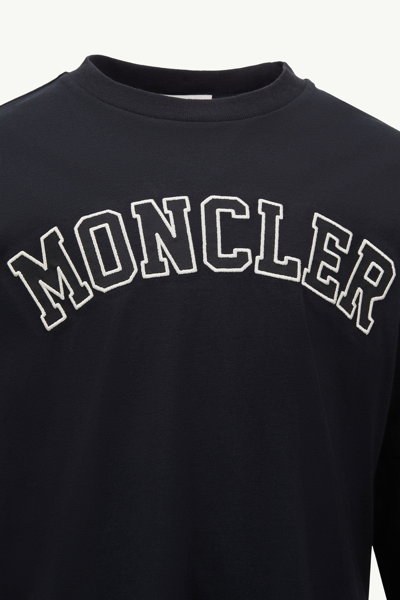 Embroidered Logo Long Sleeve Cotton T-Shirt Boy Navy Blue Moncler 2