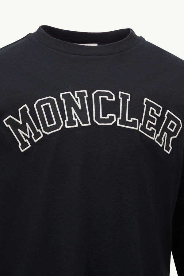 Embroidered Logo Long Sleeve Cotton T-Shirt Boy Navy Blue Moncler 2
