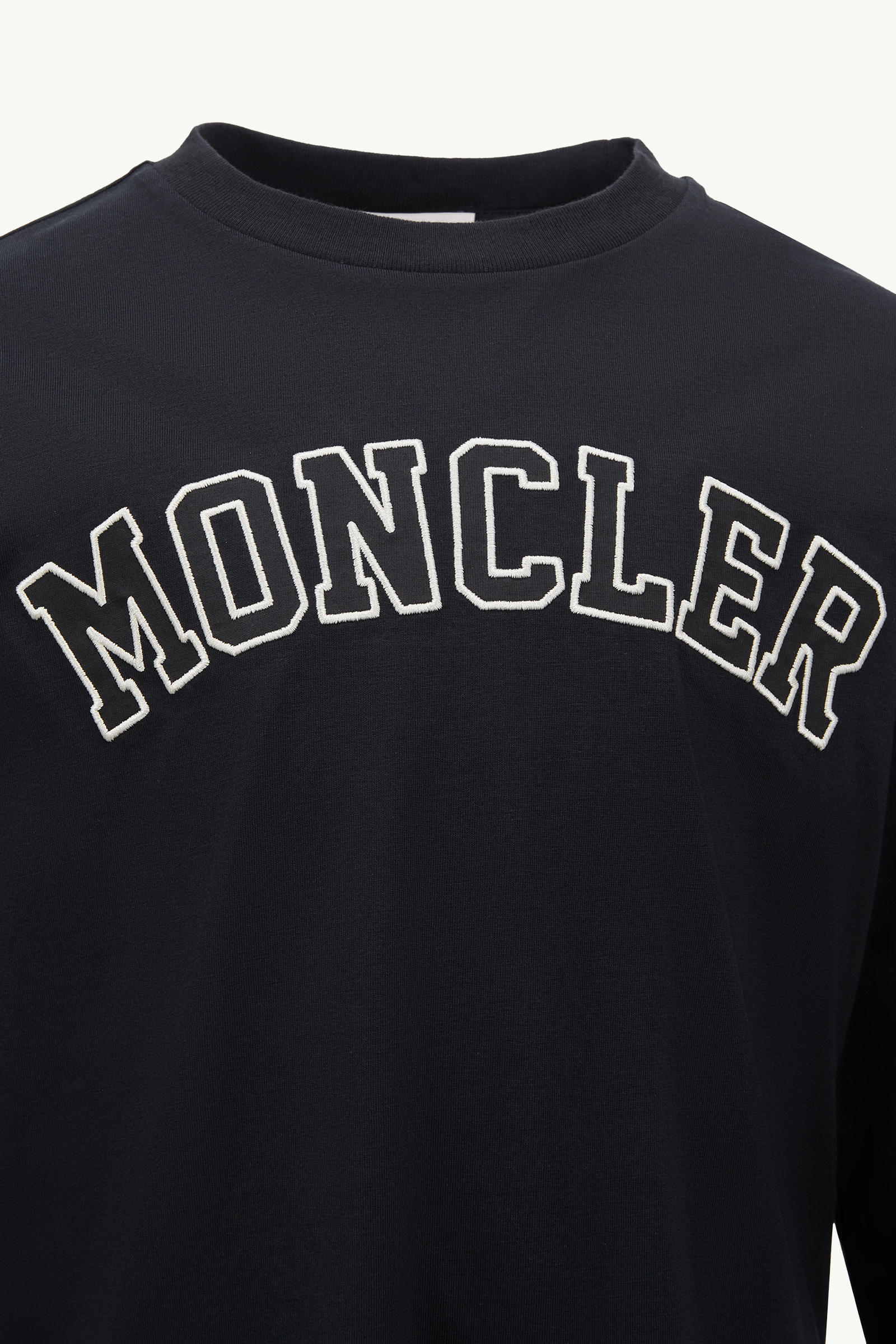 Embroidered Logo Long Sleeve Cotton T-Shirt Boy Navy Blue Moncler 2