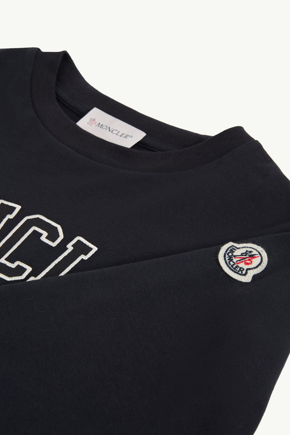 Embroidered Logo Long Sleeve Cotton T-Shirt Boy Navy Blue Moncler 3