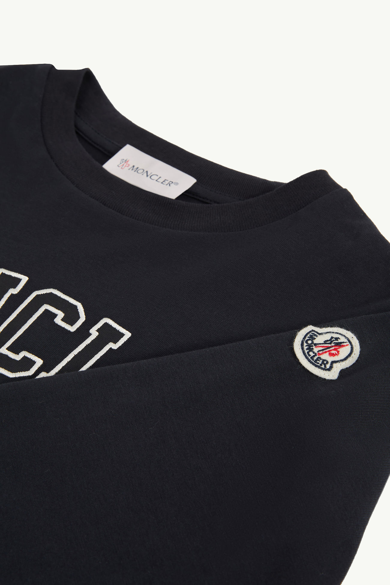 Embroidered Logo Long Sleeve Cotton T-Shirt Boy Navy Blue Moncler 3