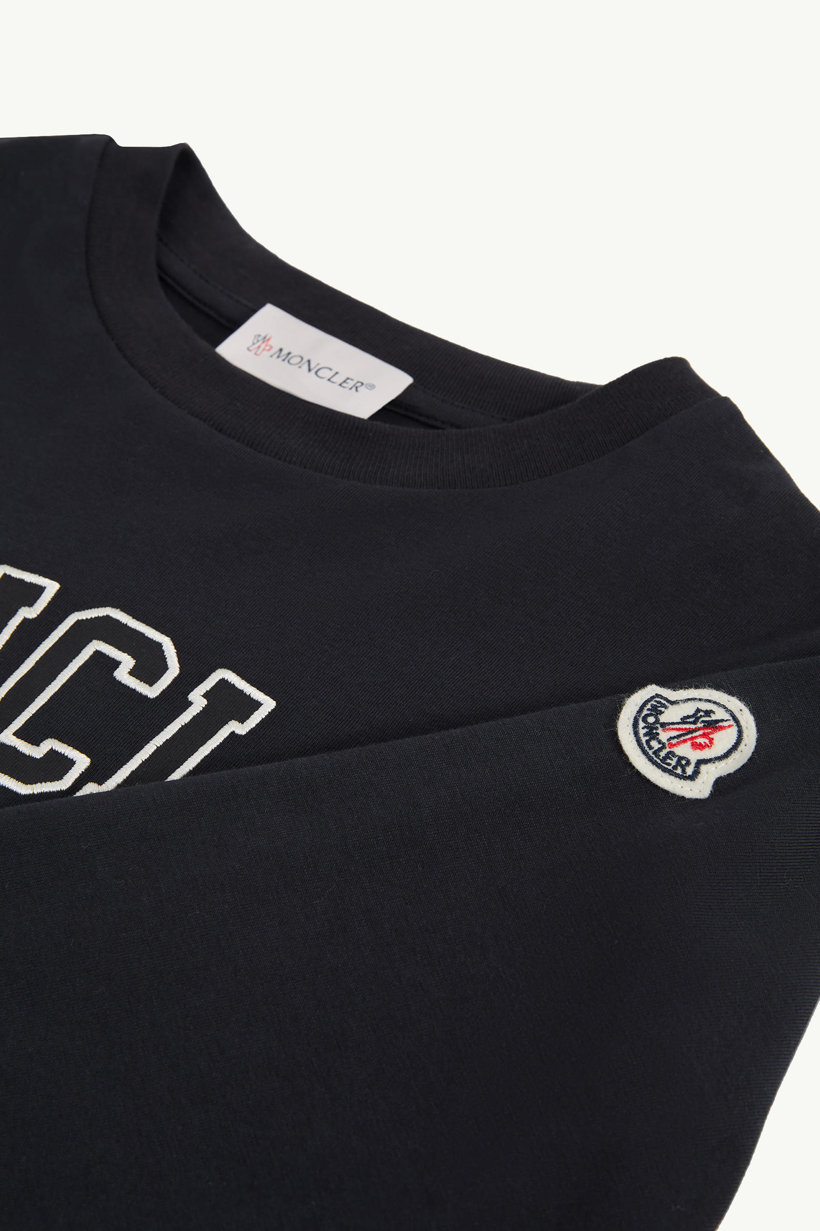 Embroidered Logo Long Sleeve Cotton T-Shirt Boy Navy Blue Moncler 3