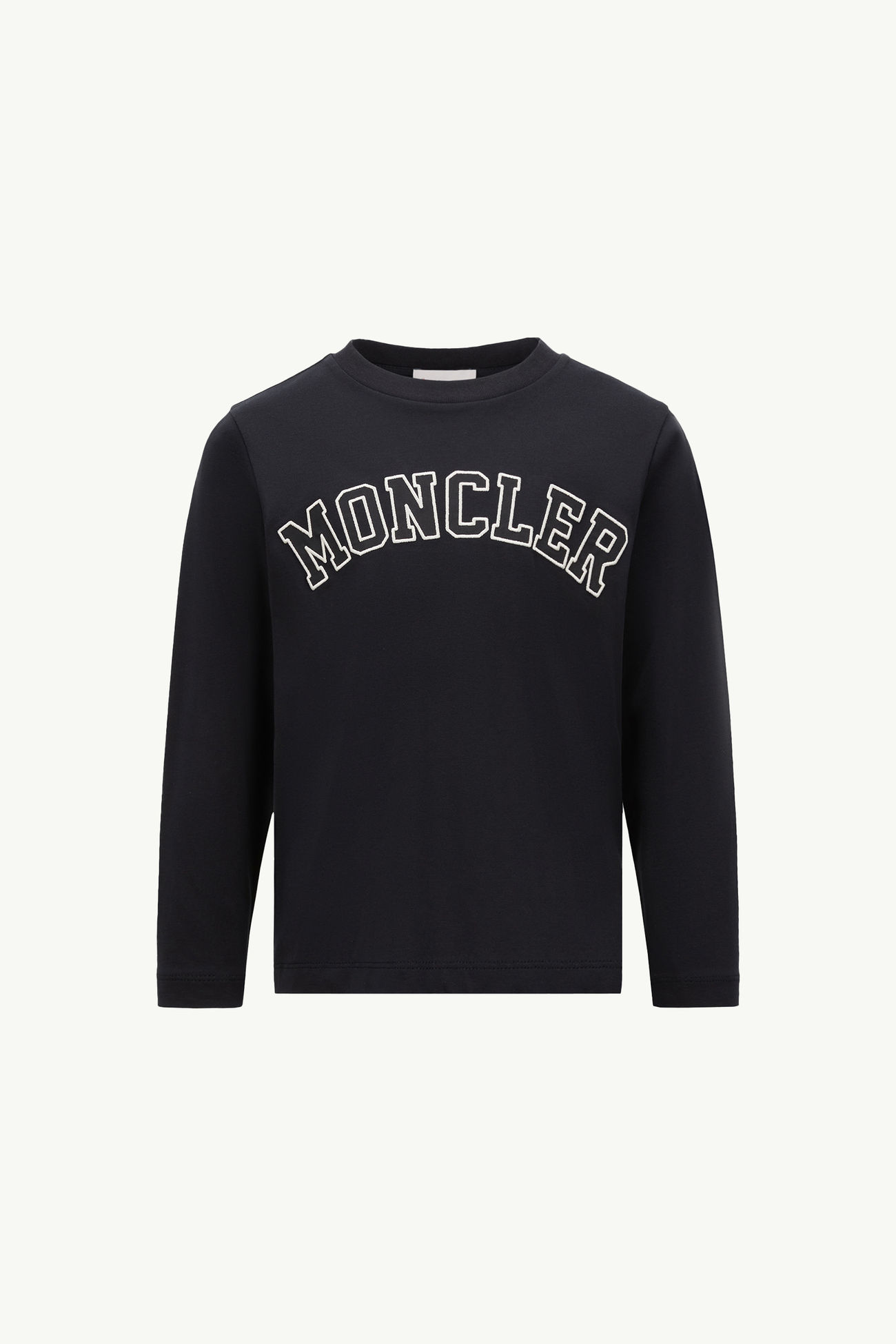Embroidered Logo Long Sleeve Cotton T-Shirt Boy Navy Blue Moncler 0