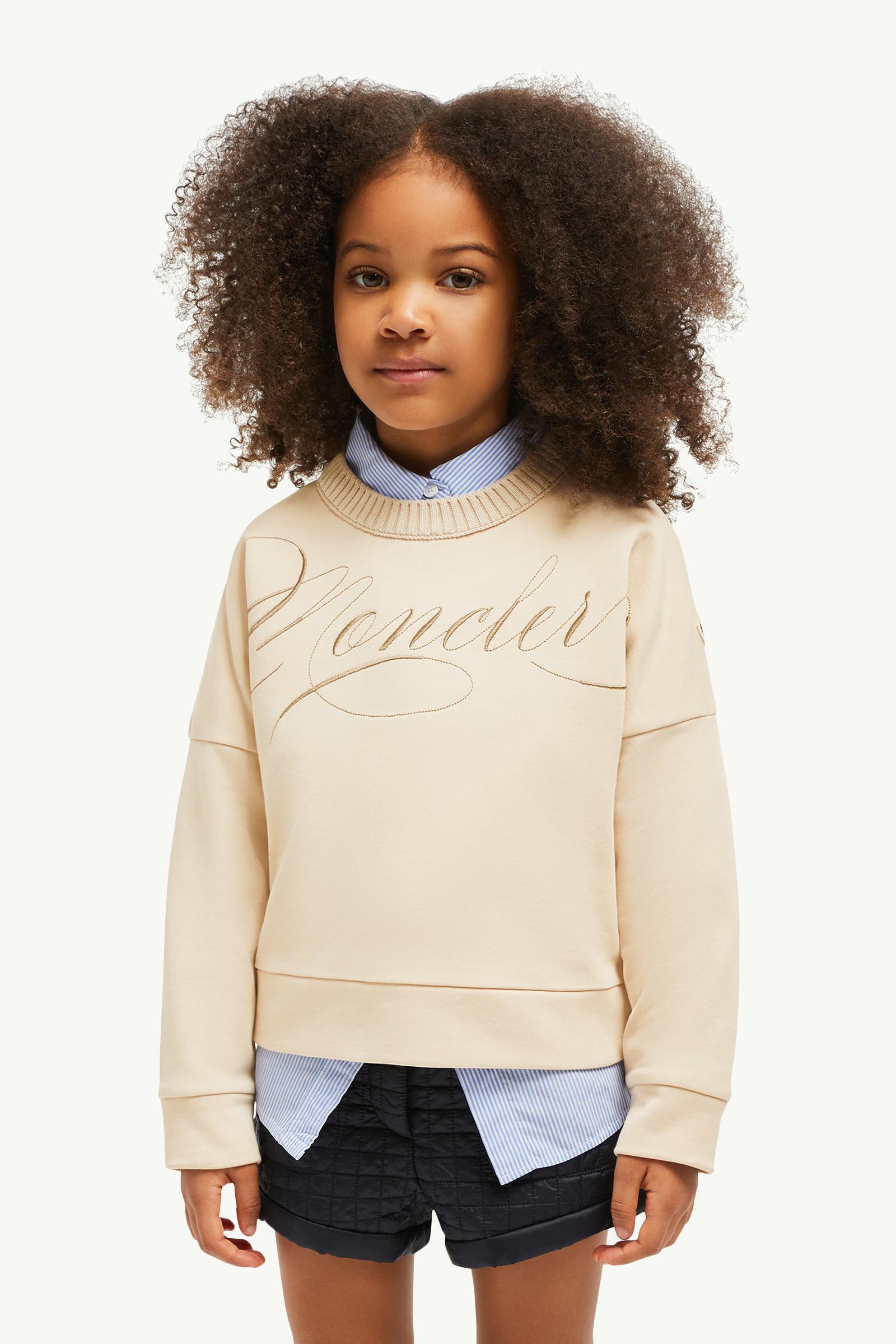 Embroidered Cursive Logo Cotton Sweatshirt Girl Light Pink Moncler 1