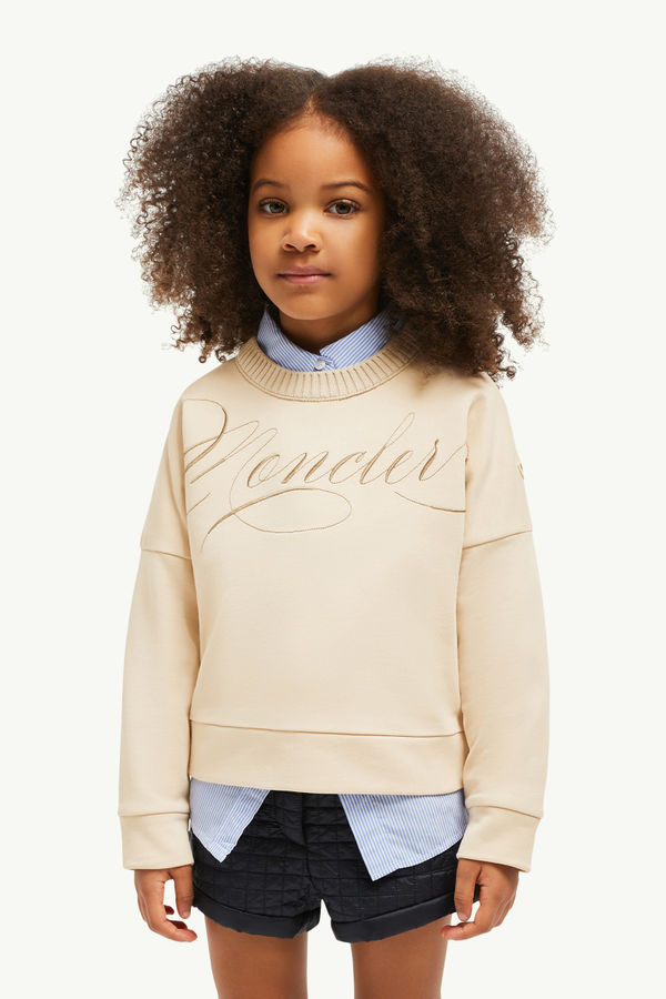 Embroidered Cursive Logo Cotton Sweatshirt Girl Light Pink Moncler 1