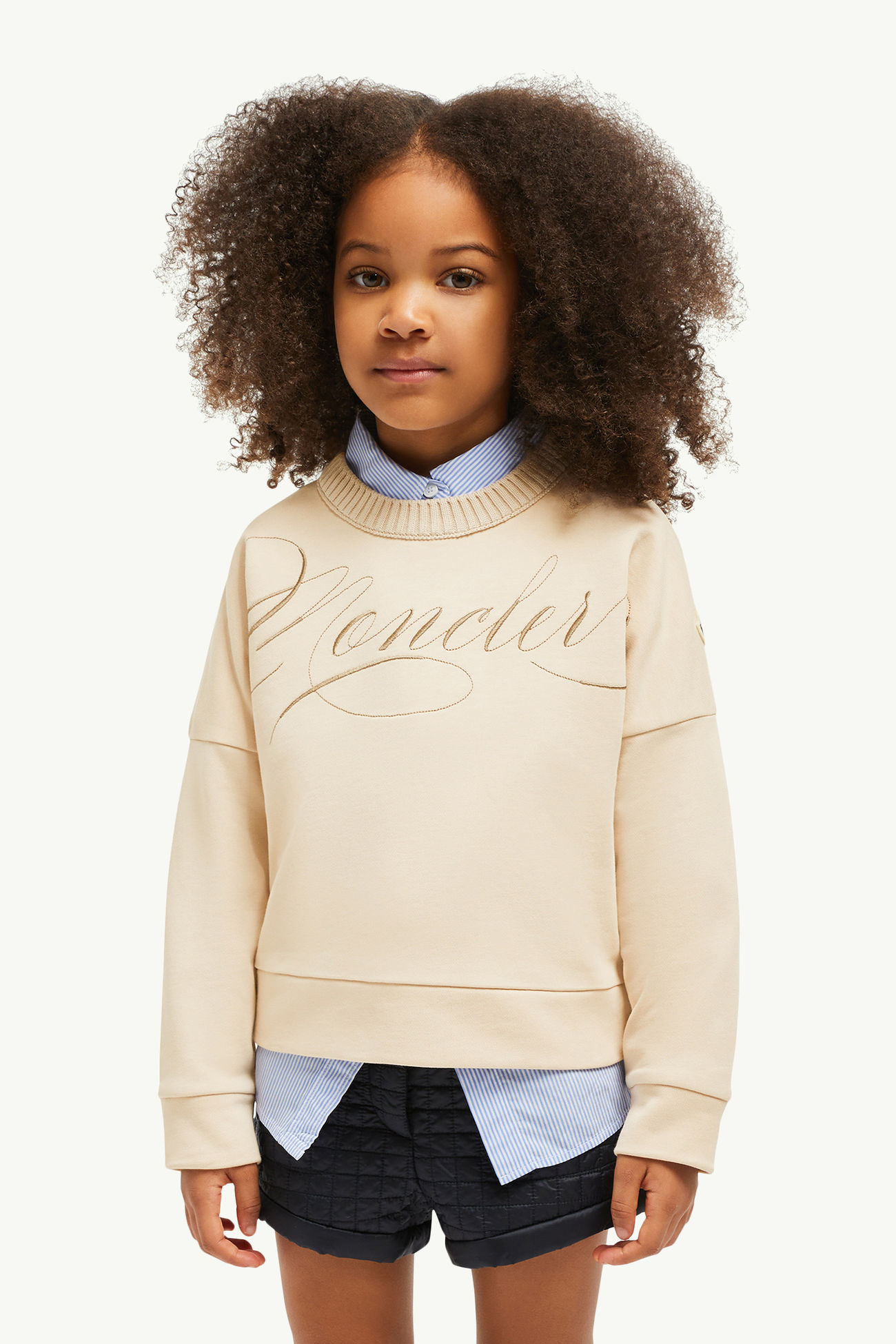 Sudadera de algodón con logotipo en cursiva bordado Niña Rosado claro Moncler 1