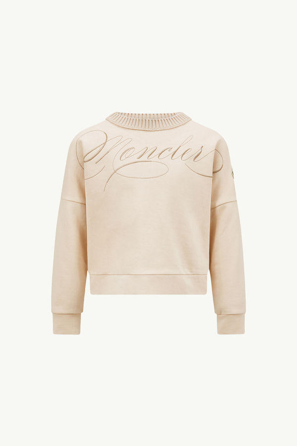 Embroidered Cursive Logo Cotton Sweatshirt Girl Light Pink Moncler 0