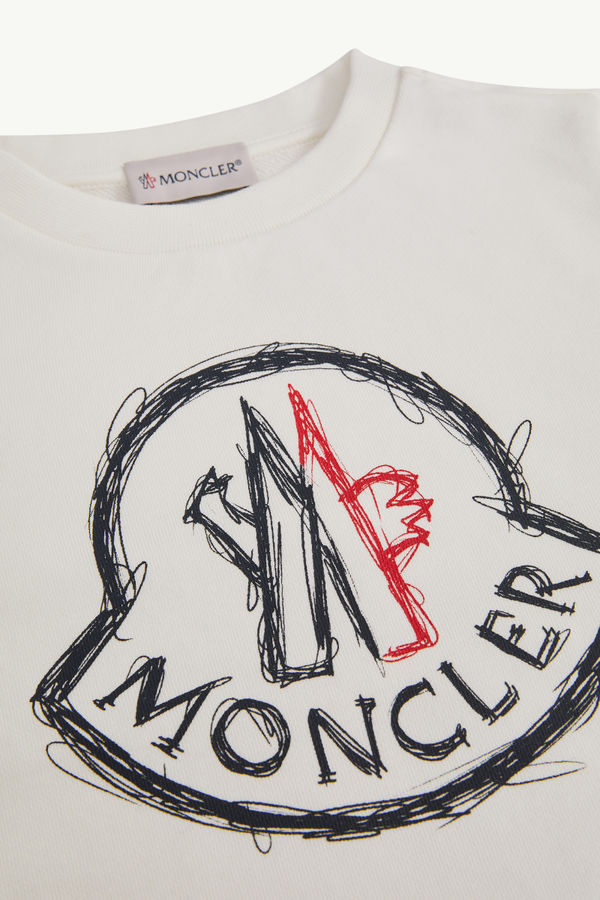 Sweat en coton à logo effet crayonné Garçon Blanc Moncler 3