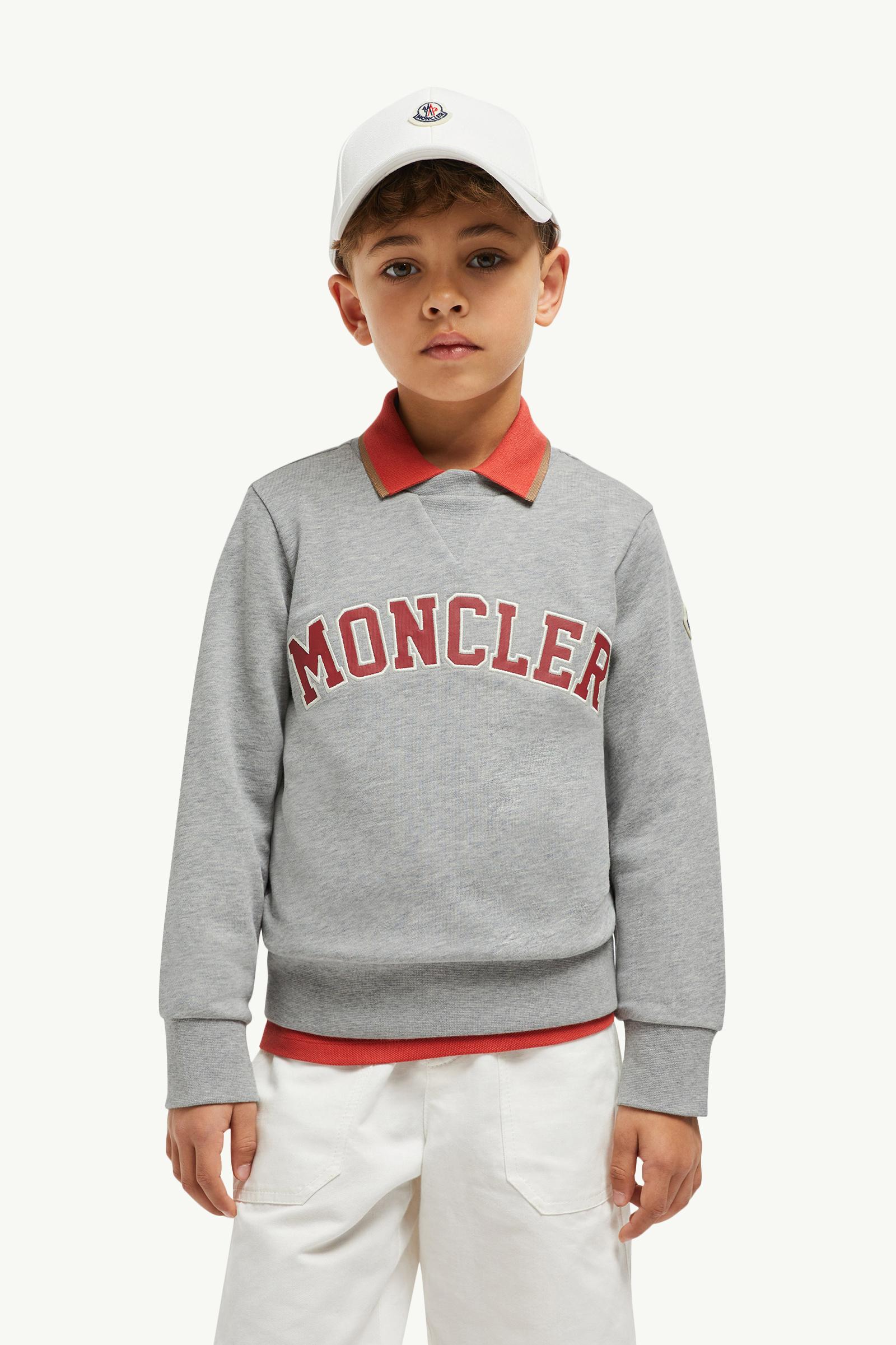 Embroidered Logo Cotton Sweatshirt Boy Gray Moncler 1