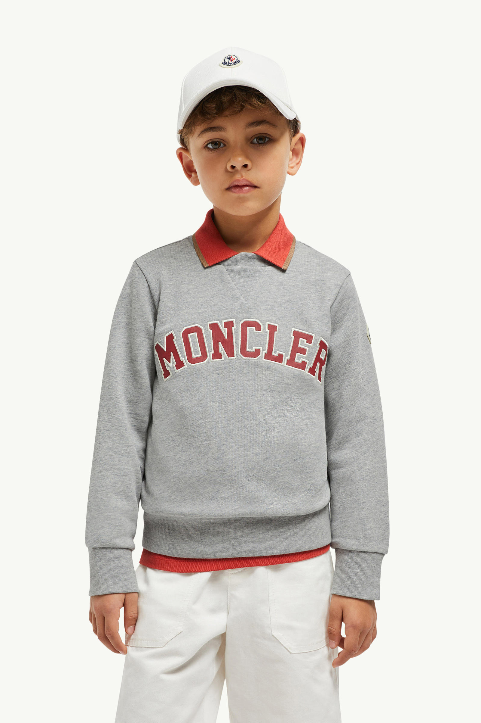 Embroidered Logo Cotton Sweatshirt Boy Gray Moncler 1