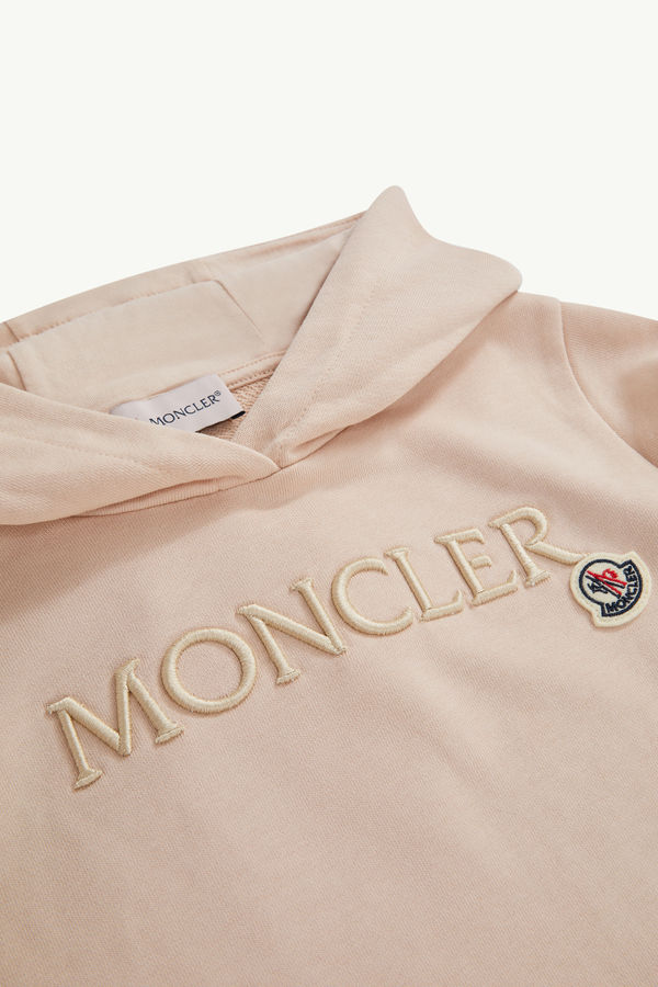 Embroidered Tonal Logo Cotton Hoodie Girl Light Pink Moncler 3