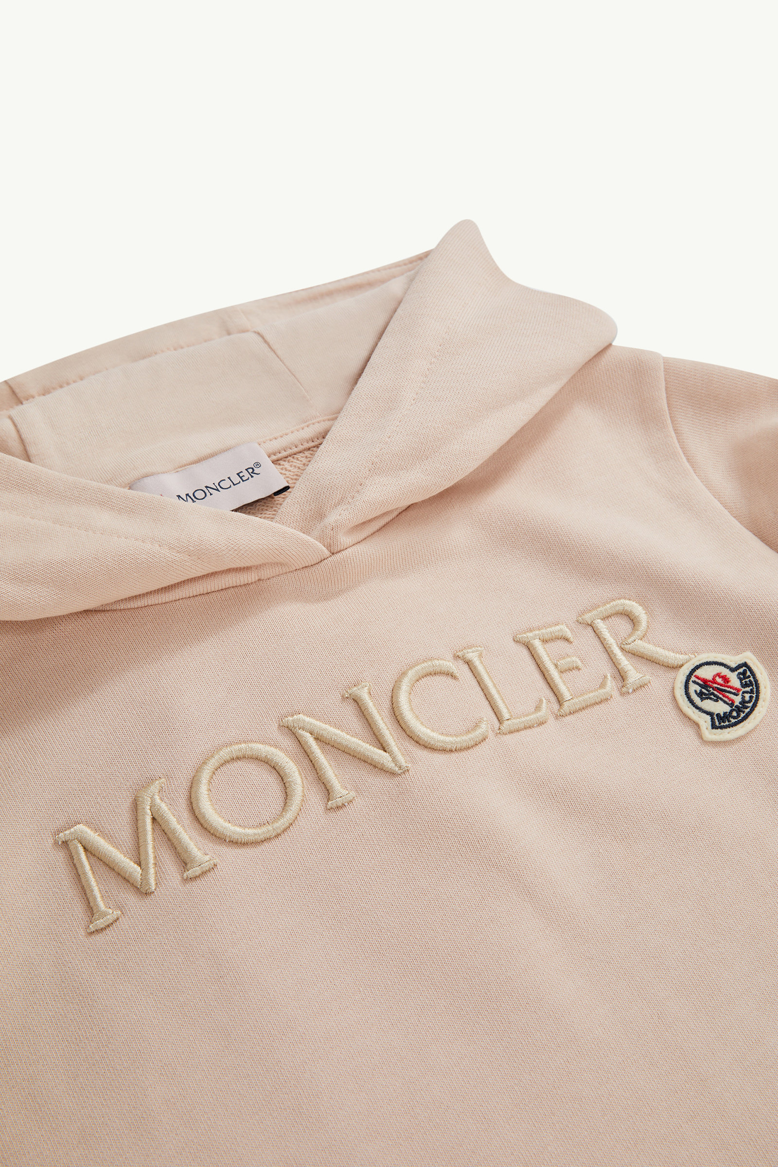 Embroidered Tonal Logo Cotton Hoodie Girl Light Pink Moncler 3