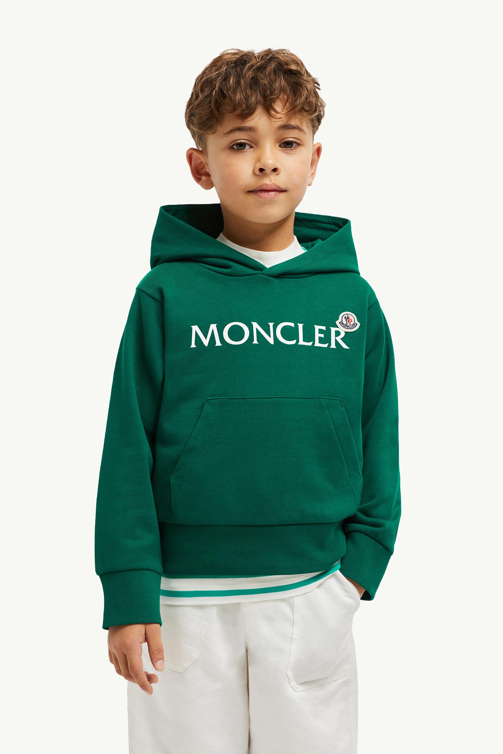 Logo Cotton Hoodie Boy Emerald Green Moncler 1