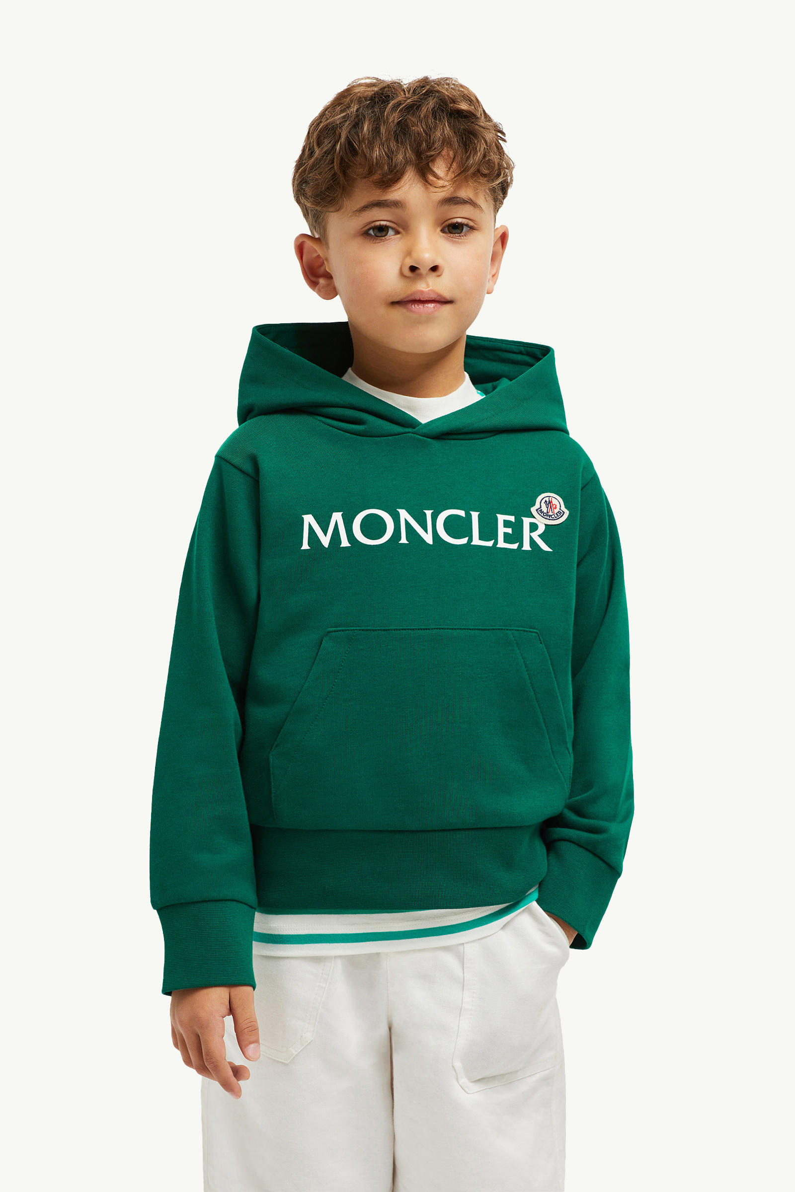 Logo Cotton Hoodie Boy Emerald Green Moncler 1