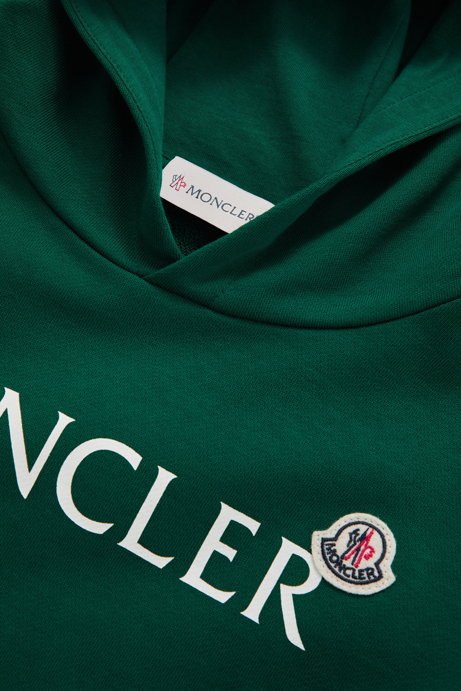 Logo Cotton Hoodie Boy Emerald Green Moncler 3