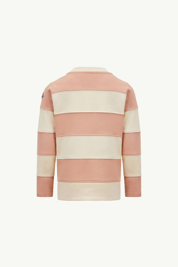 Rhinestones Logo Striped Cotton Sweatshirt Girl White & Pink Moncler 2