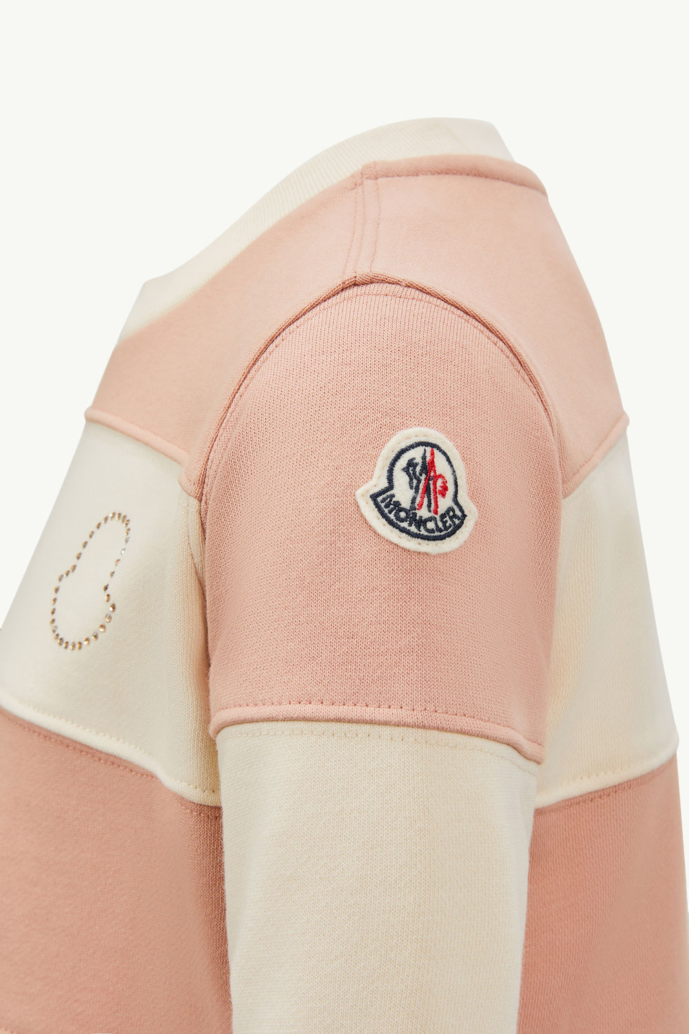 Rhinestones Logo Striped Cotton Sweatshirt Girl White & Pink Moncler 3
