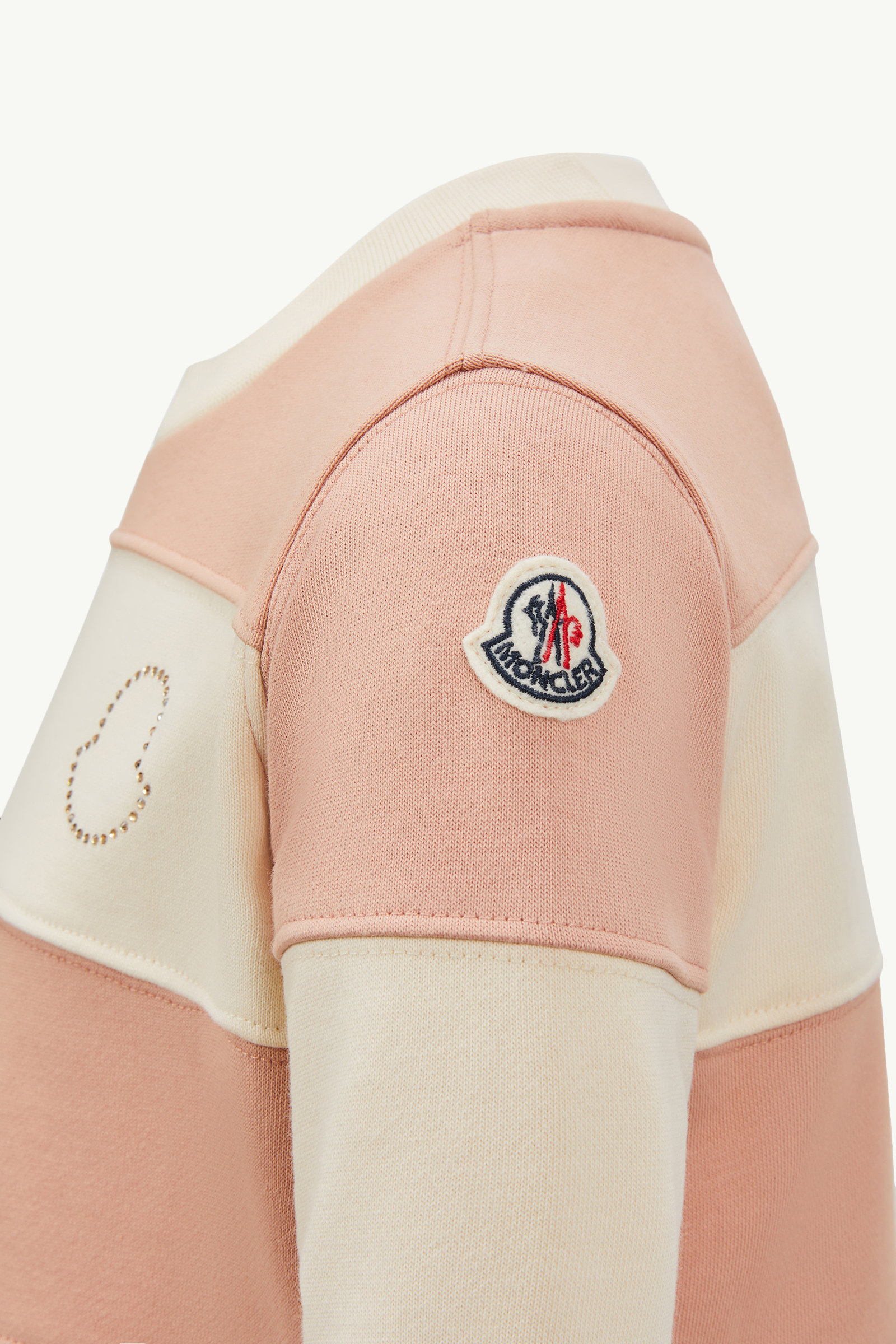Rhinestones Logo Striped Cotton Sweatshirt Girl White & Pink Moncler 3