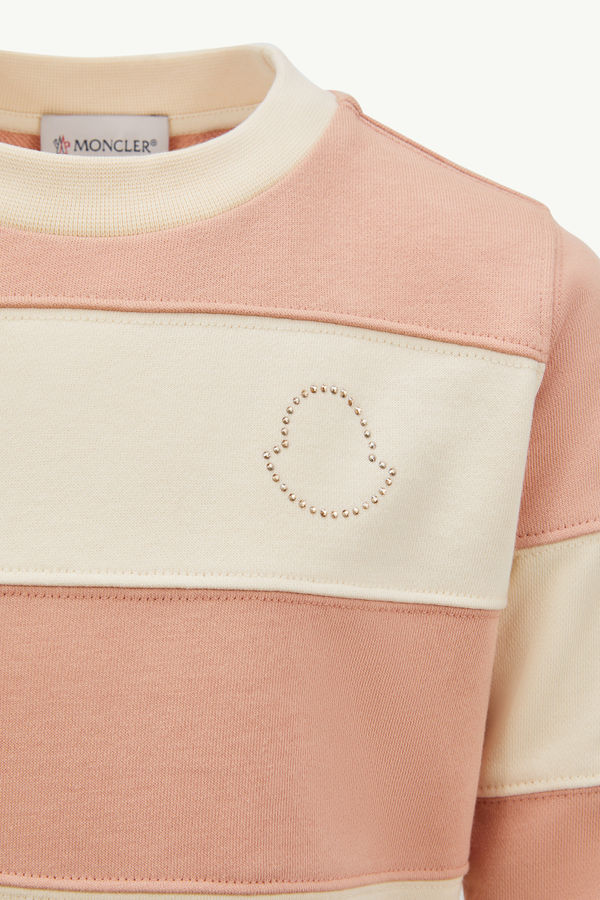 Rhinestones Logo Striped Cotton Sweatshirt Girl White & Pink Moncler 4