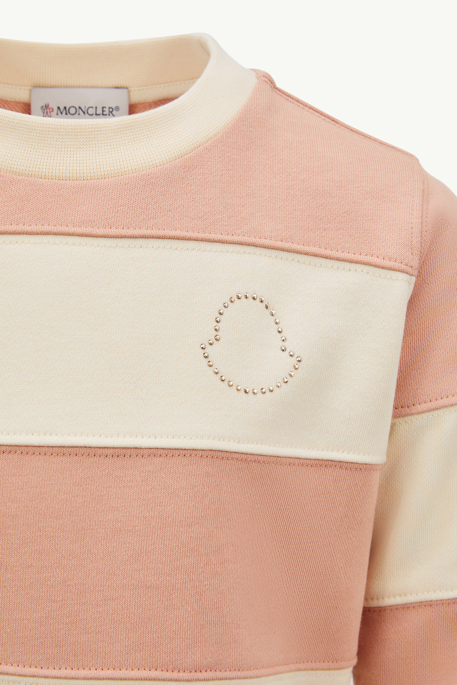 Rhinestones Logo Striped Cotton Sweatshirt Girl White & Pink Moncler 4