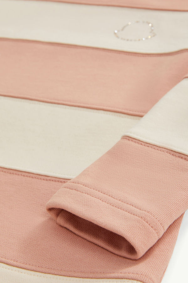 Sudadera de algodón a rayas con logotipo con pedrería Niña Blanco & Rosa Moncler 5