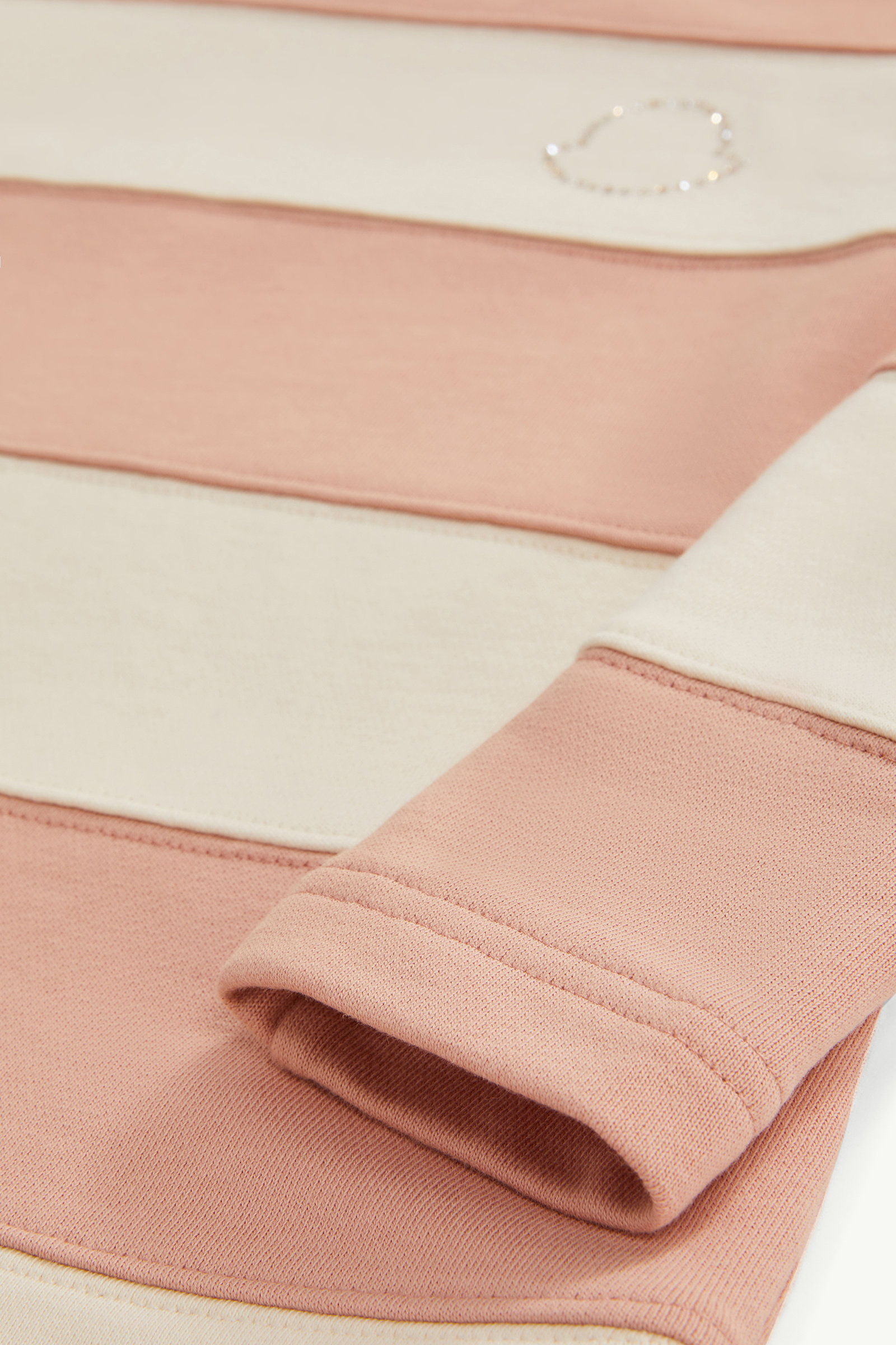 Sudadera de algodón a rayas con logotipo con pedrería Niña Blanco & Rosa Moncler 5