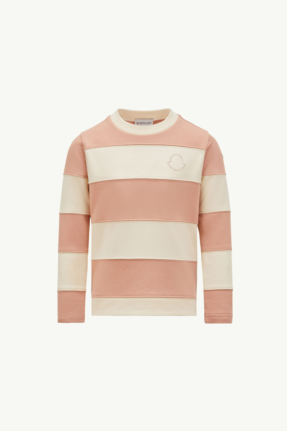 Rhinestones Logo Striped Cotton Sweatshirt Girl White & Pink Moncler 0