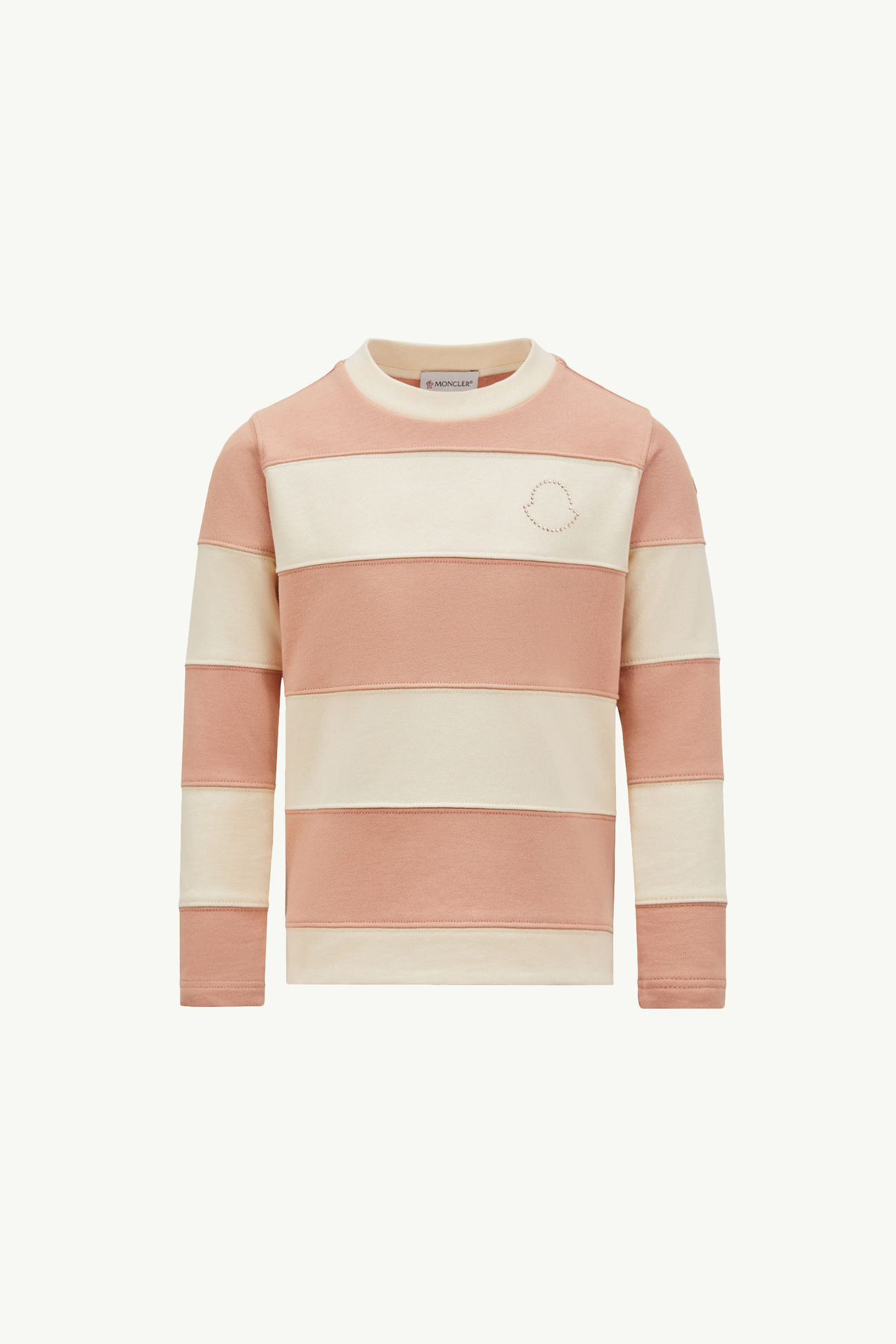 Sudadera de algodón a rayas con logotipo con pedrería Niña Blanco & Rosa Moncler 0