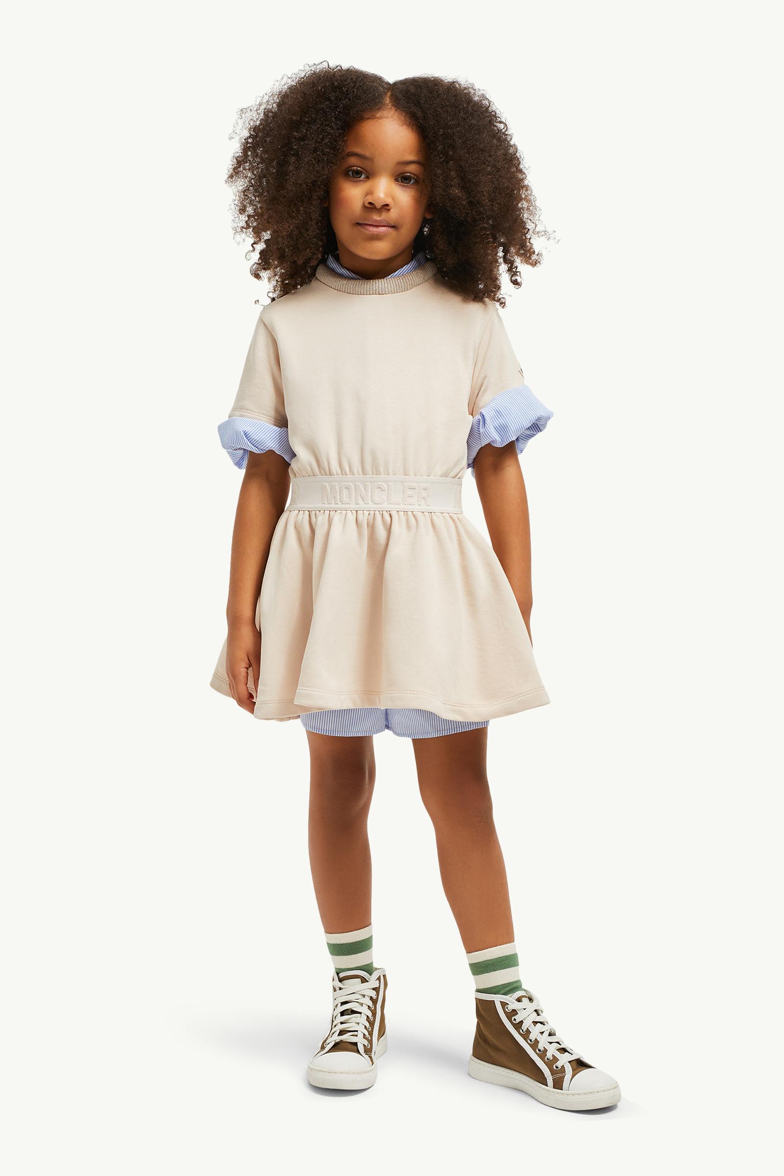 Logo-Trimmed Cotton Dress Girl Light Pink Moncler 1