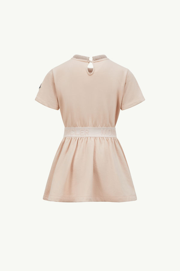 Abito in cotone con finitura logata Bambina Rosa Chiaro Moncler 2
