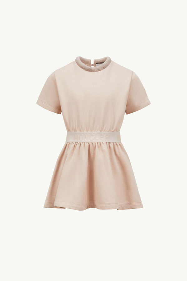 Abito in cotone con finitura logata Bambina Rosa Chiaro Moncler 0
