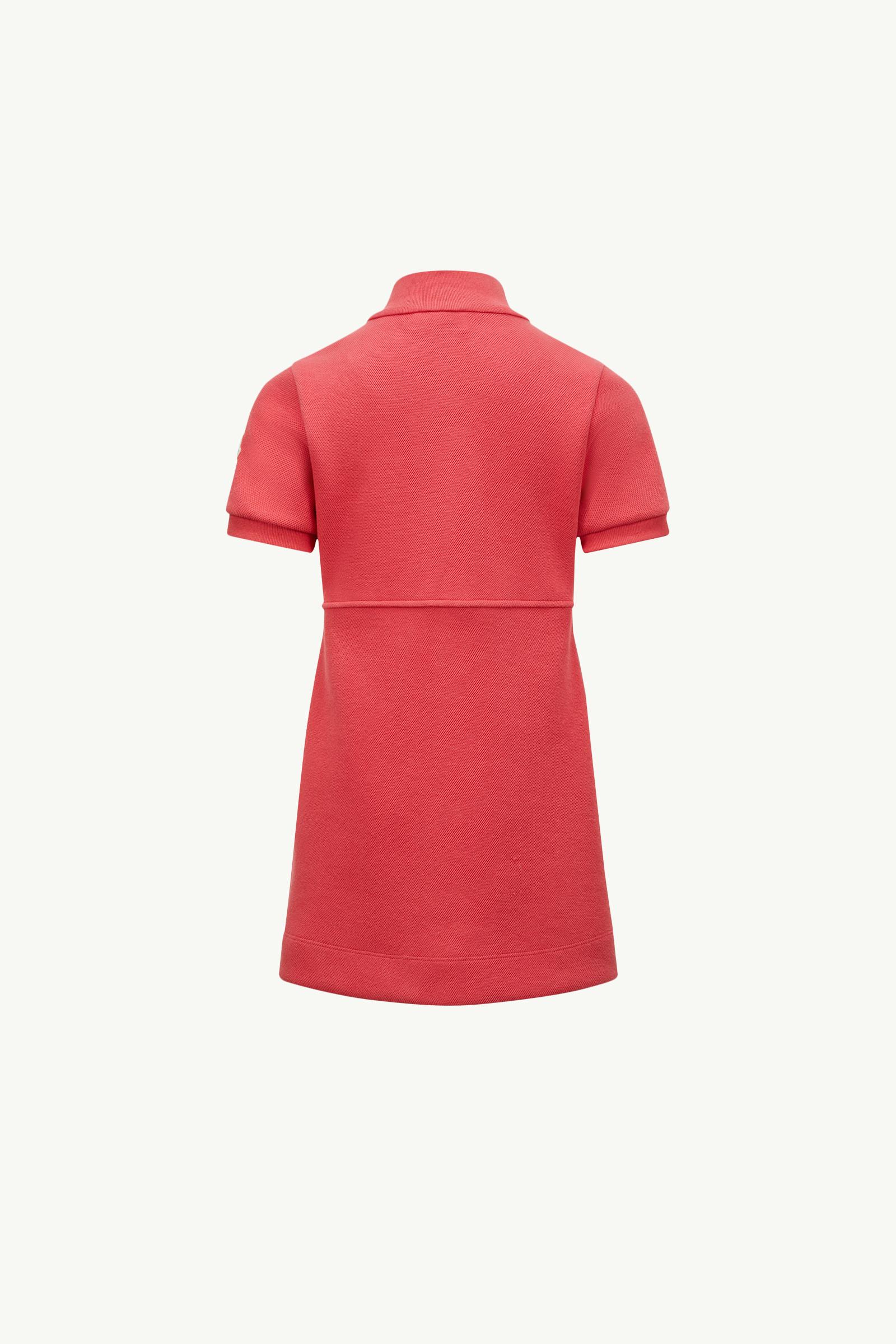Cotton Piquet Zip-Up Dress Girl Coral Red Moncler 1