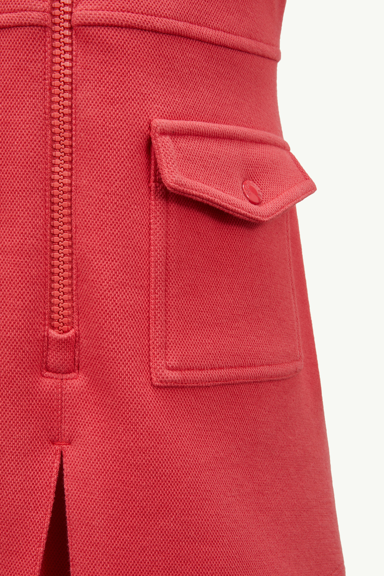 Cotton Piquet Zip-Up Dress Girl Coral Red Moncler 3
