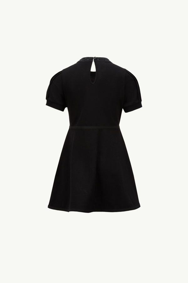 Rhinestones Cotton Piquet Polo Dress Girl Black Moncler 2