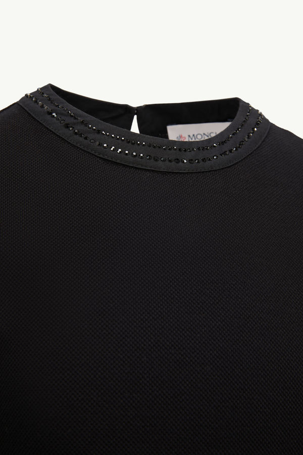 Rhinestones Cotton Piquet Polo Dress Girl Black Moncler 3