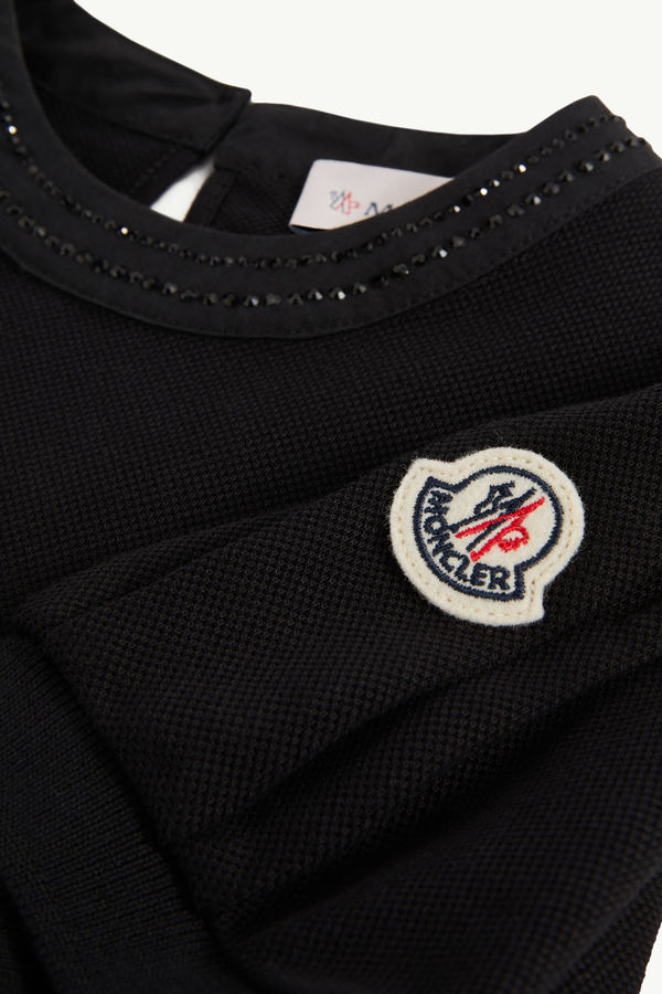 Rhinestones Cotton Piquet Polo Dress Girl Black Moncler 4