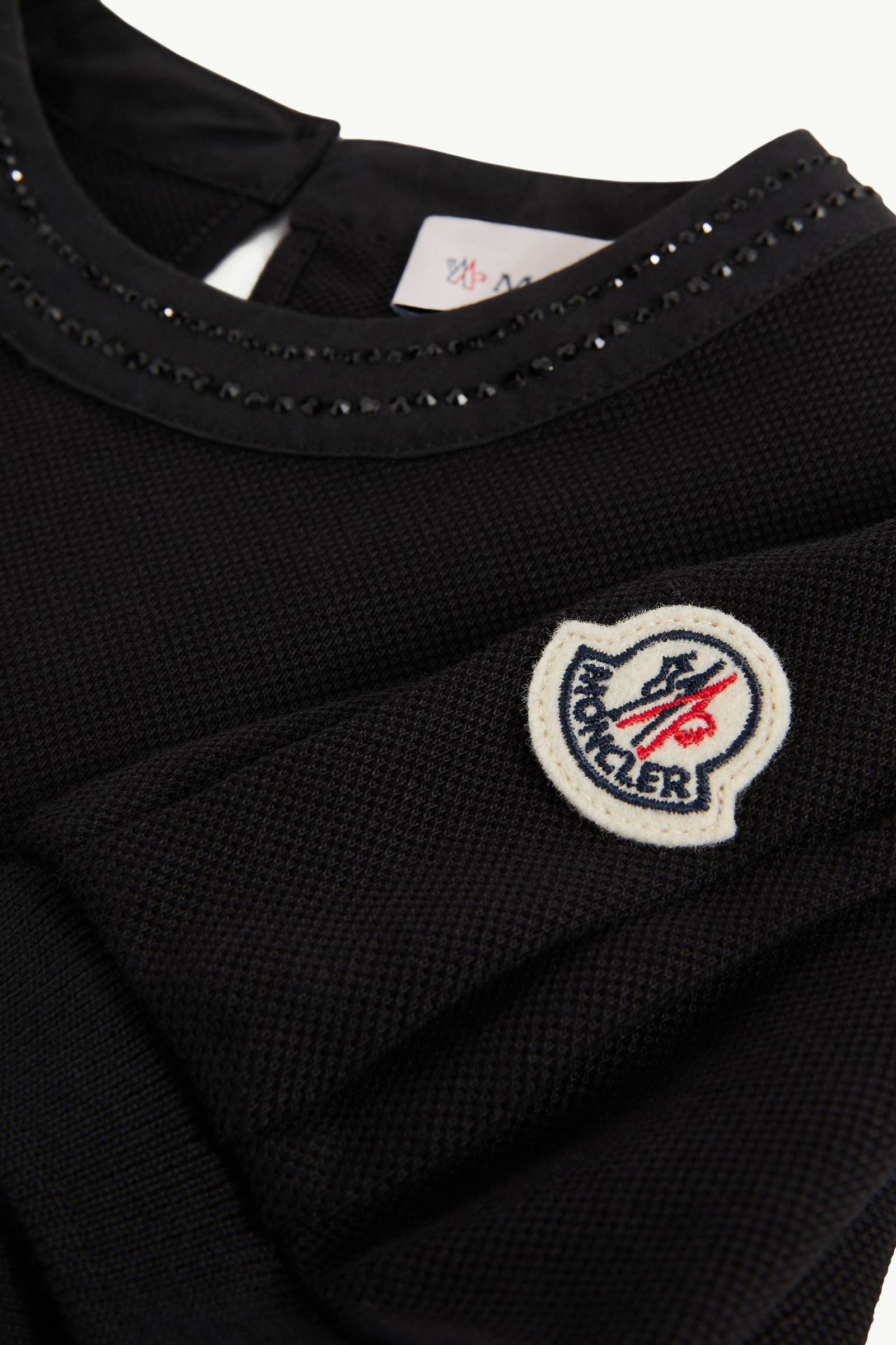 Rhinestones Cotton Piquet Polo Dress Girl Black Moncler 4