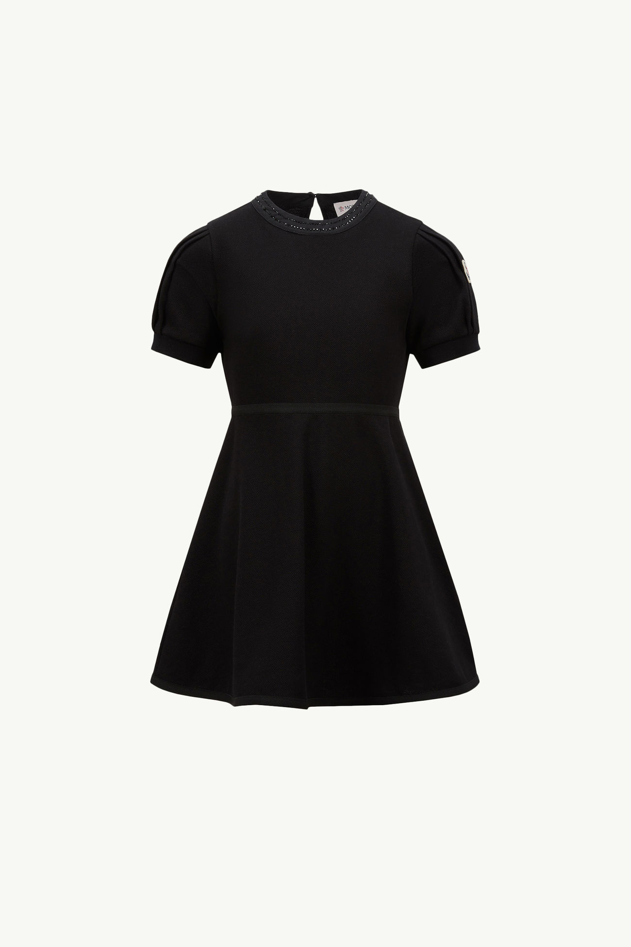 Robe polo en piqué de coton à strass Fille Noir Moncler 0